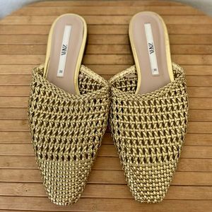 Gold Metallic “quilted” Zara Sandals